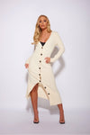 Cream Ribbed Knit Button Down Detail Jumper Dress