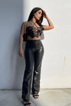 Black Faux Leather Lace Front Corset Crop Top