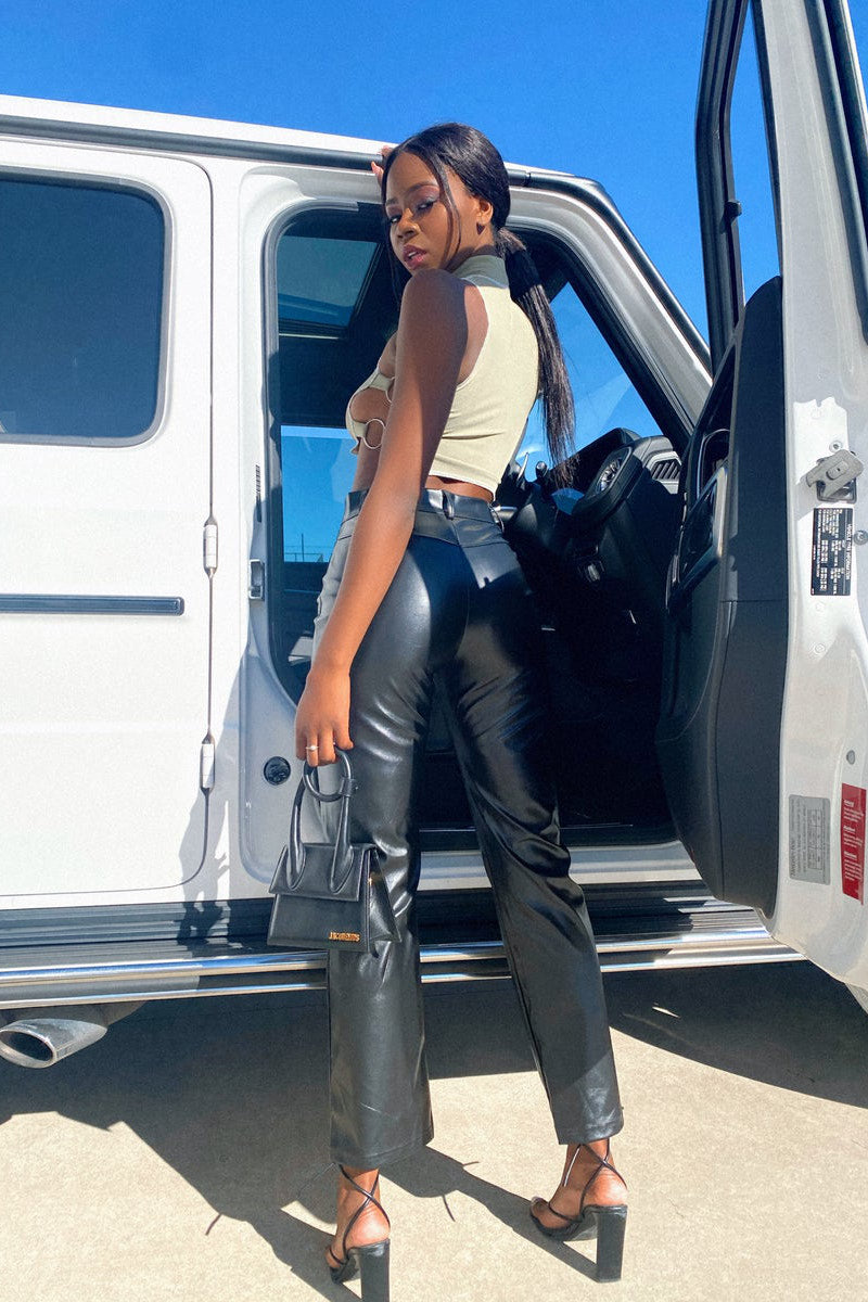 Black Vegan Faux Leather Pocket Detail Trousers