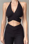 Black Ring Detail Multi Way Cross Over Halter Top