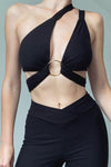 Black Ring Detail Multi Way Cross Over Halter Top