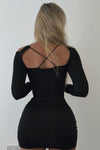 Black Criss Cross Cut Out Long Sleeve Mini Dress