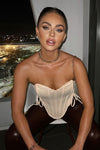 Black Satin Boned Bustier Lace Up Corset Crop Top