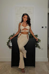 Beige Diamante Cut Out Crop Top & Leggings Co-Ord