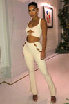 Beige Diamante Cut Out Crop Top & Leggings Co-Ord