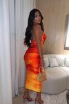 Orange Ombre Print Halterneck Cut Out Midi Dress