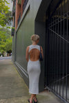White Ribbed Open Back Sleeveless Maxi Dress