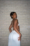White Ruched Tie Detail Crop Top & Maxi Skirt Co-Ord