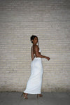 White Ruched Tie Detail Crop Top & Maxi Skirt Co-Ord