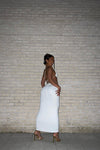 White Ruched Tie Detail Crop Top & Maxi Skirt Co-Ord