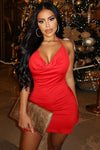 Red Satin Halterneck Open Back Mini Dress