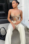 Brown Tiger Print Sheer Lace Trim Crop Top