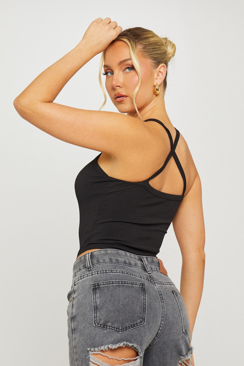 Black Ribbed Plunge High Leg Bodysuit