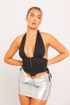 Black Halterneck Corset Side Tie Crop Top