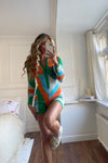 Green Knit Abstract Print Long Sleeve Playsuit
