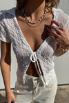 White Sheer Tie Front Short Sleeve Top