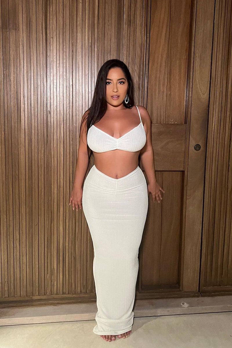 White Slinky Ribbed Crop Top & Maxi Skirt Co-Ord