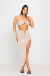 Sand Hammered Trim Bandeau Top & Slit Maxi Skirt