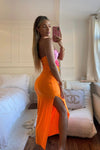 Orange Cut Out Colour Block Bodycon Maxi Dress