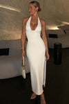 White Halter Neck Thigh Split Maxi Dress