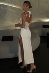 White Halter Neck Thigh Split Maxi Dress