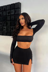 Black Square Neck Tie Back Crop Top & Mini Skirt