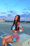 Multi Graffiti Print Halterneck Mini Skirt & Crop Top