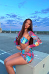 Multi Graffiti Print Halterneck Mini Skirt & Crop Top