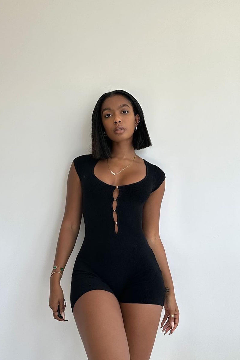 Black Knit Hook Detail Playsuit