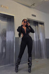 Black Knitted Cut Out Long Sleeve Jumpsuit