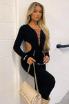 Black Knitted Cut Out Long Sleeve Jumpsuit