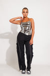 Silver Metallic Asymmetric Halterneck Crop Top