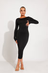 Black Scoop Neck Backless Long Sleeve Midi Dress