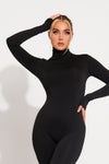 Black Turtleneck Long Sleeve Jumpsuit