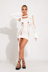 White Cut Out Braid Detail Long Sleeve Mini Dress