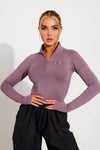 Purple High Neck Zip Sportline Long Sleeve Top