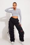 Grey Marl Ribbed Zip Detail Long Sleeve Crop Top