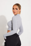 Grey Marl Ribbed Zip Detail Long Sleeve Crop Top