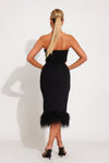Black Strapless Feather Detail Corset Midi Dress
