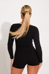 Black Seamless Square Neck Long Sleeve Playsuit