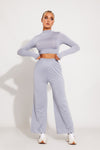 Grey High Neck Crop Top & Wide Leg Trousers Co-Ord
