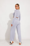 Grey High Neck Crop Top & Wide Leg Trousers Co-Ord