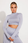Grey High Neck Crop Top & Wide Leg Trousers Co-Ord
