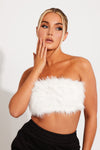 White Fluffy Faux Feather Bandeau Crop Top