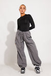 Grey Low Rise Oversized Parachute Cargo Pants