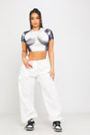 White Low Rise Oversized Parachute Cargo Pants