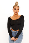 Black Textured Embossed Square Neck Top