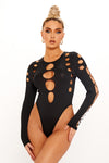 Black Cut Out Seamless Long Sleeve Bodysuit