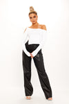 White Off Shoulder Split Detail Long Sleeve Crop Top