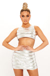 Silver Metallic Sleeveless Padded Puffer Crop Top